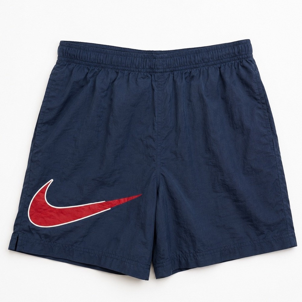 Nike Vintage 90s Nylon Athletic Shorts Mens M Navy Blue Big Swoosh Nylon Running